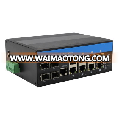 Industrial Managed SFP Ethernet Switch 4 SFP + 8 UTP Port Din Rail Mount Switch 24V Gigabit SNMP Web Manage Network Switch